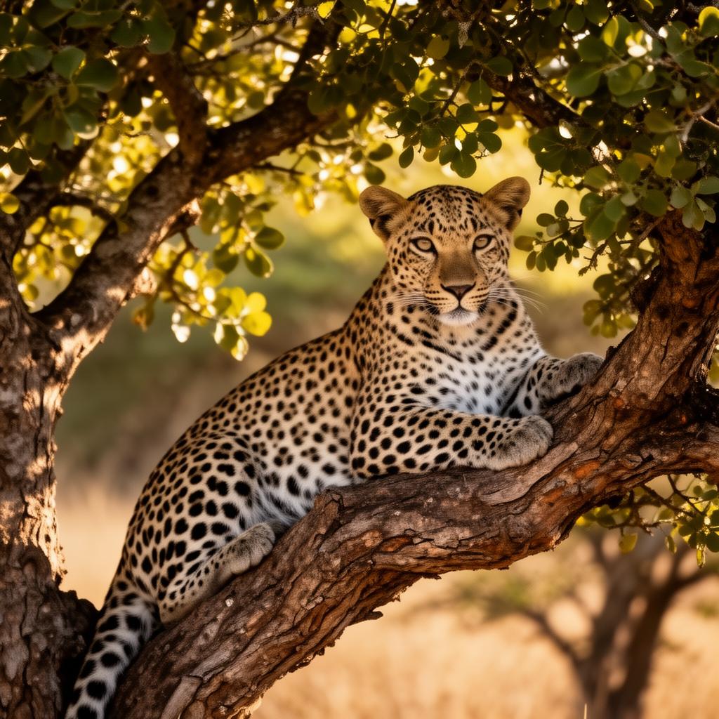 Leopard resting in the dappled bushveld.