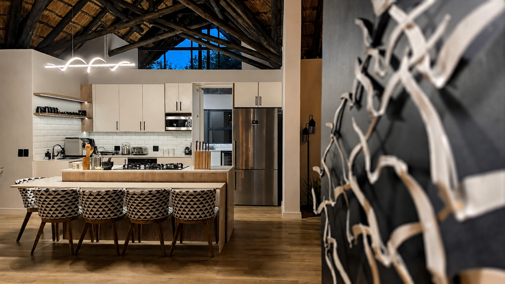 Open-plan lodge kitchen