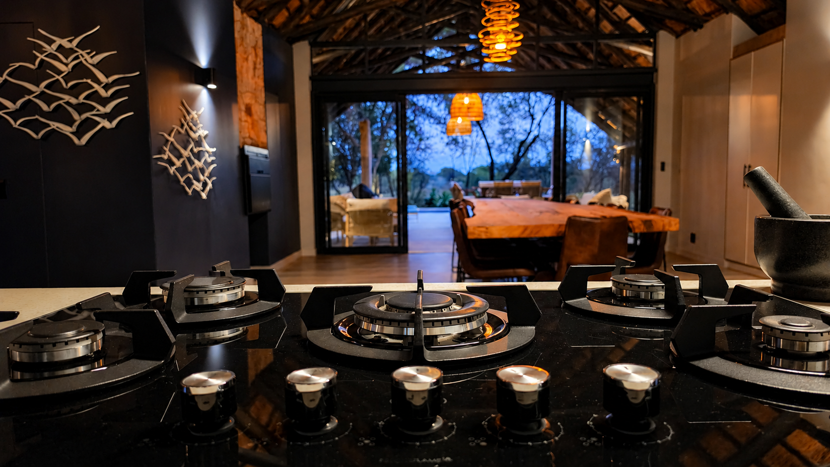 Cooking station with views of the bush beyond.
