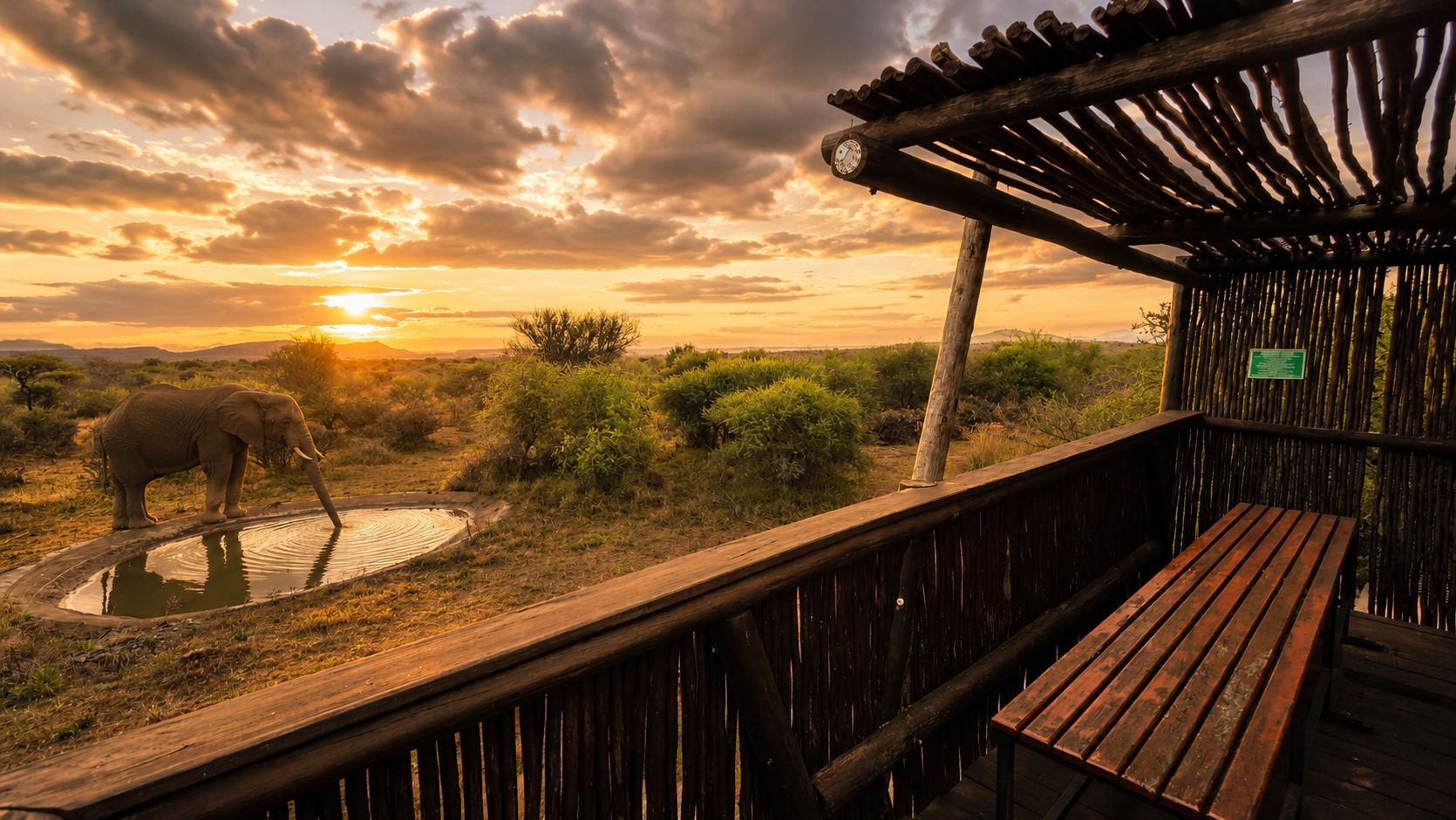 Waterhole viewing deck at sunset