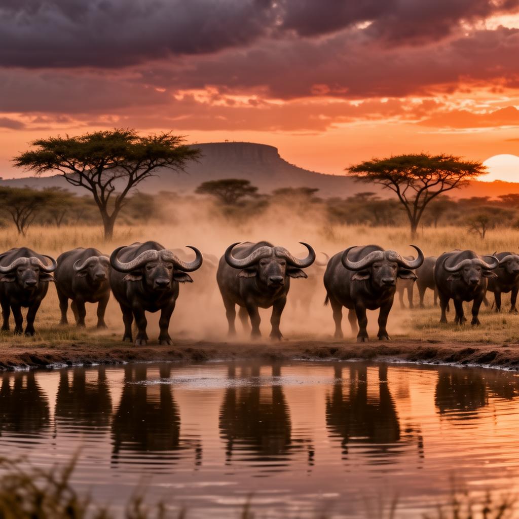 Cape buffalo grazing in the open grasslands.