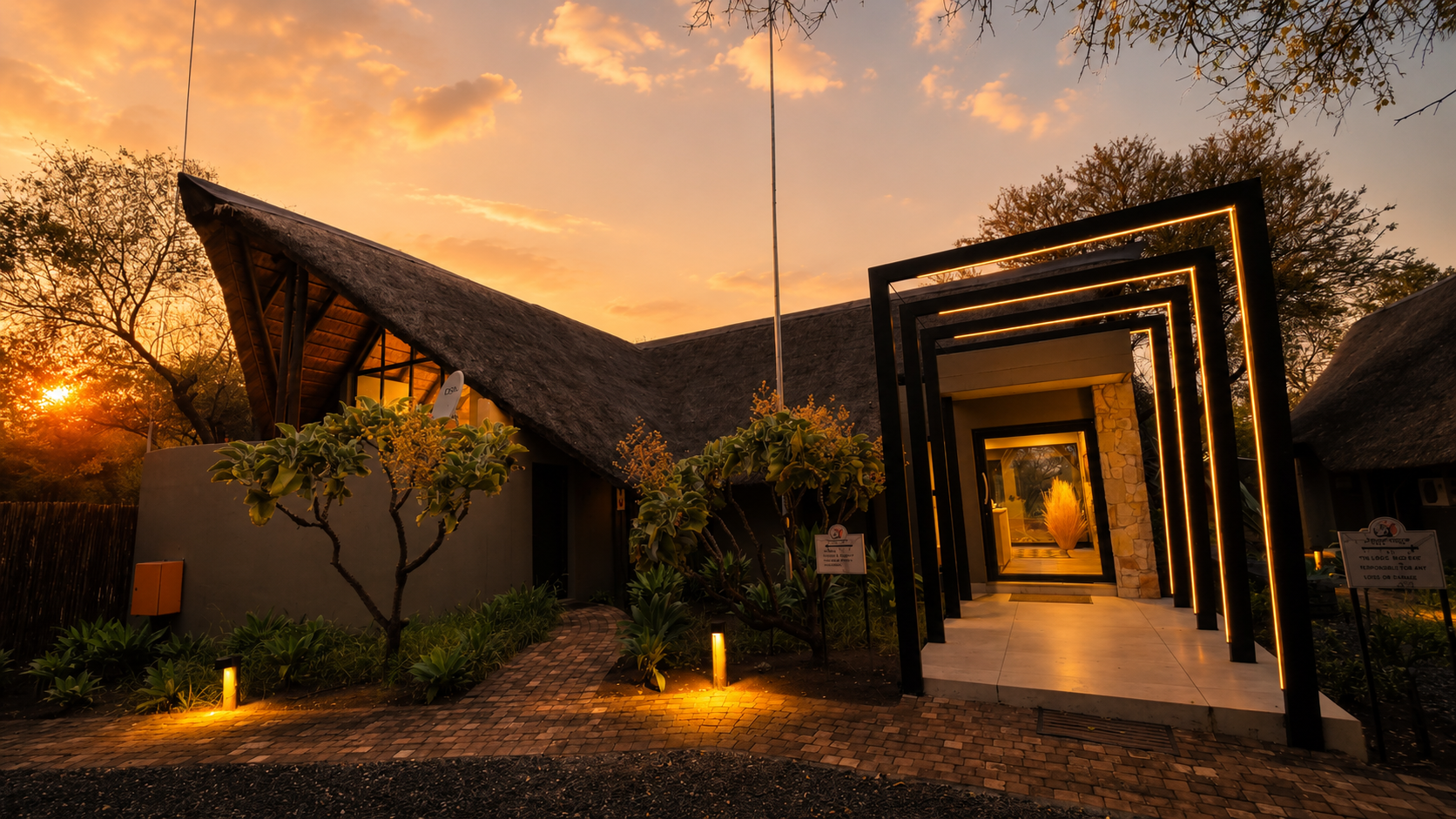Approaching the lodge entrance through the bushveld.