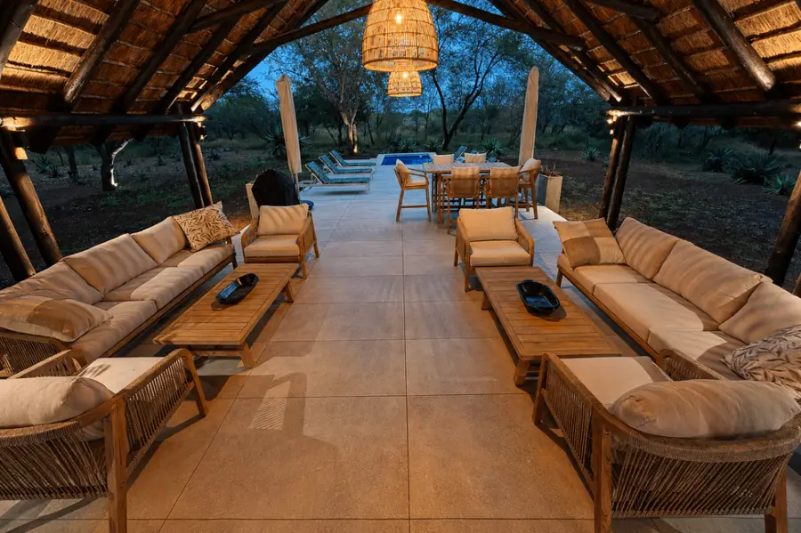 Wide view of the covered patio lounge.
