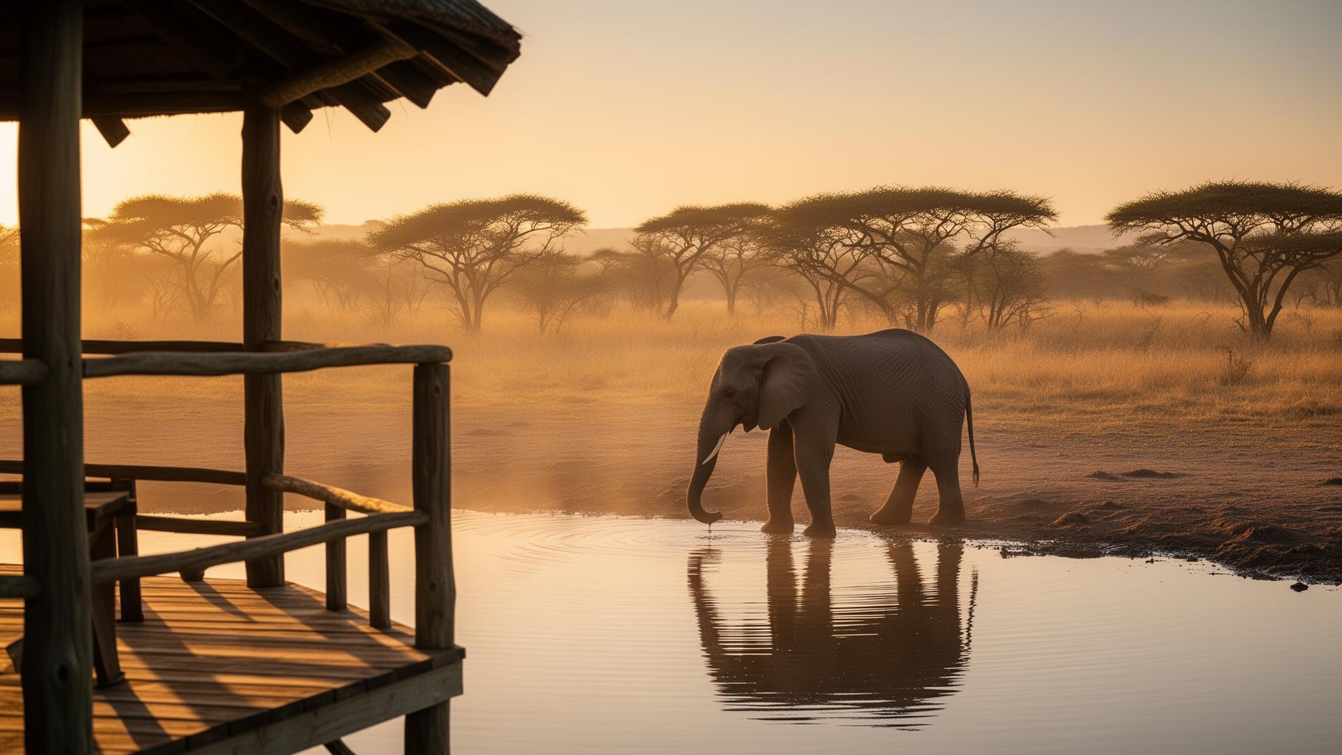 Close encounter with an elephant at the lodge waterhole.